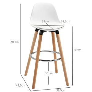 HOMCOM Barhocker Kunstleder Buchenholz Weiß 38,5B x 42,5L x 91H cm