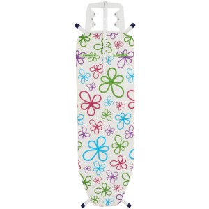 Leifheit Bügeltisch Fashion M Plus mit Blumenmuster, inklusive Bügeleisenablage und Kabelhalter.