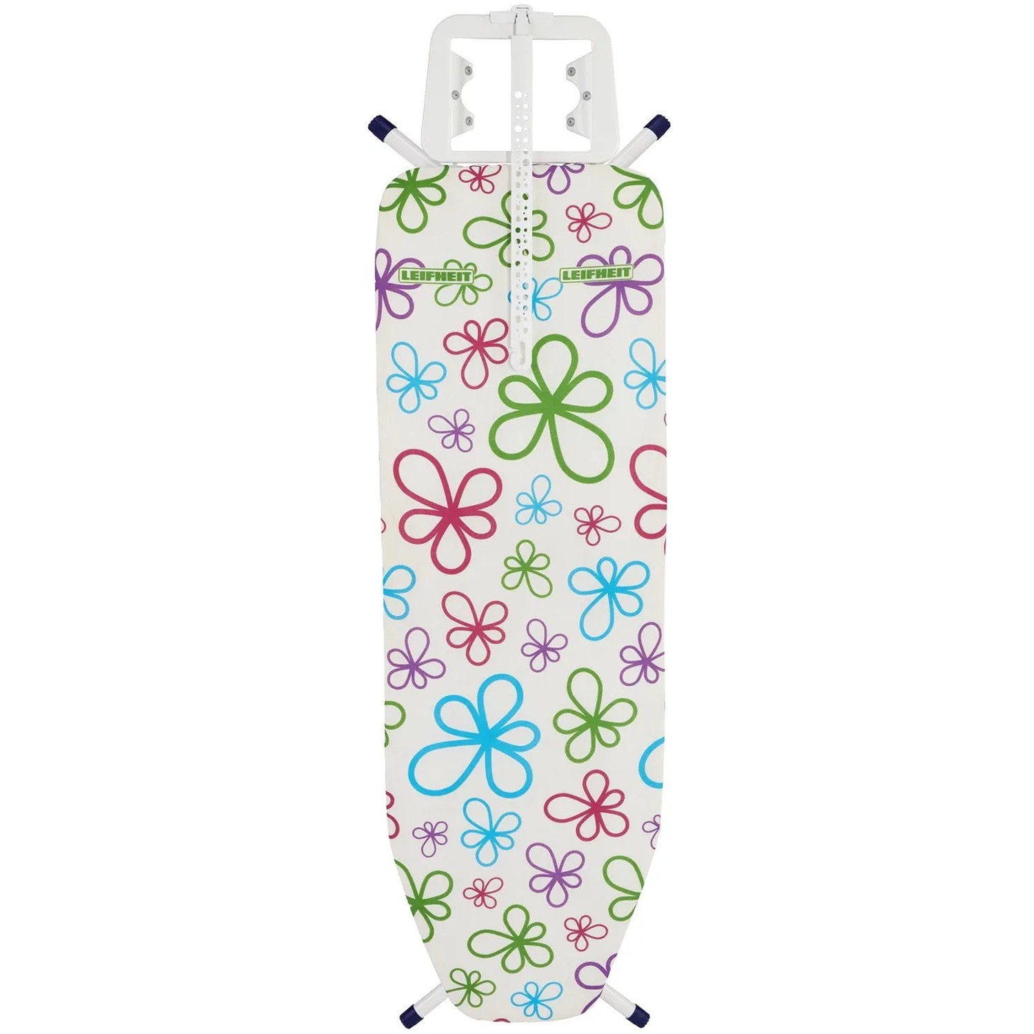 Leifheit Bügeltisch Fashion M Plus mit Blumenmuster, inklusive Bügeleisenablage und Kabelhalter.