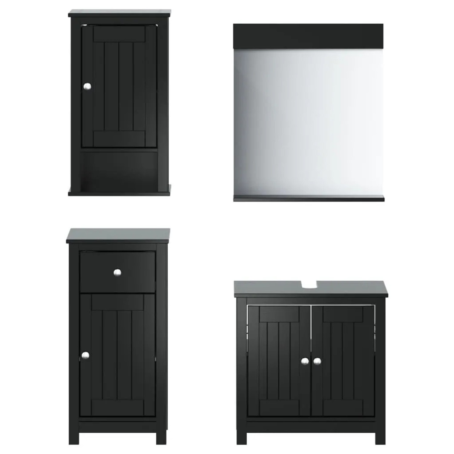 vidaXL 4 Tlg Badmöbel-Set BERG Schwarz Massivholz Kiefer 3206503