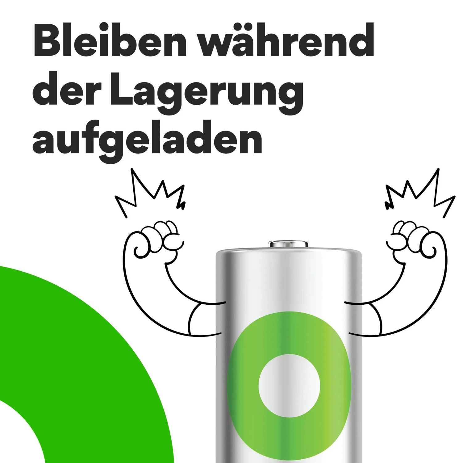 GP Recyko C Akku, 3000 mAh, wiederaufladbar. Batterie mit Armen und Fäusten.
