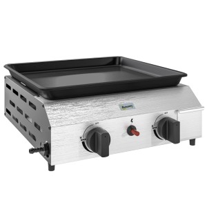 Outsunny Gasgrill aus Edelstahl, silber und schwarz, mit zwei Brennern und Grillplatte.