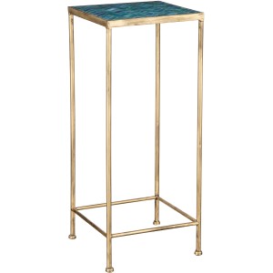 Mica Decorations Athena Beistelltisch, blau-grünes Mosaik, goldfarbenes Metallgestell, 67 cm hoch.
