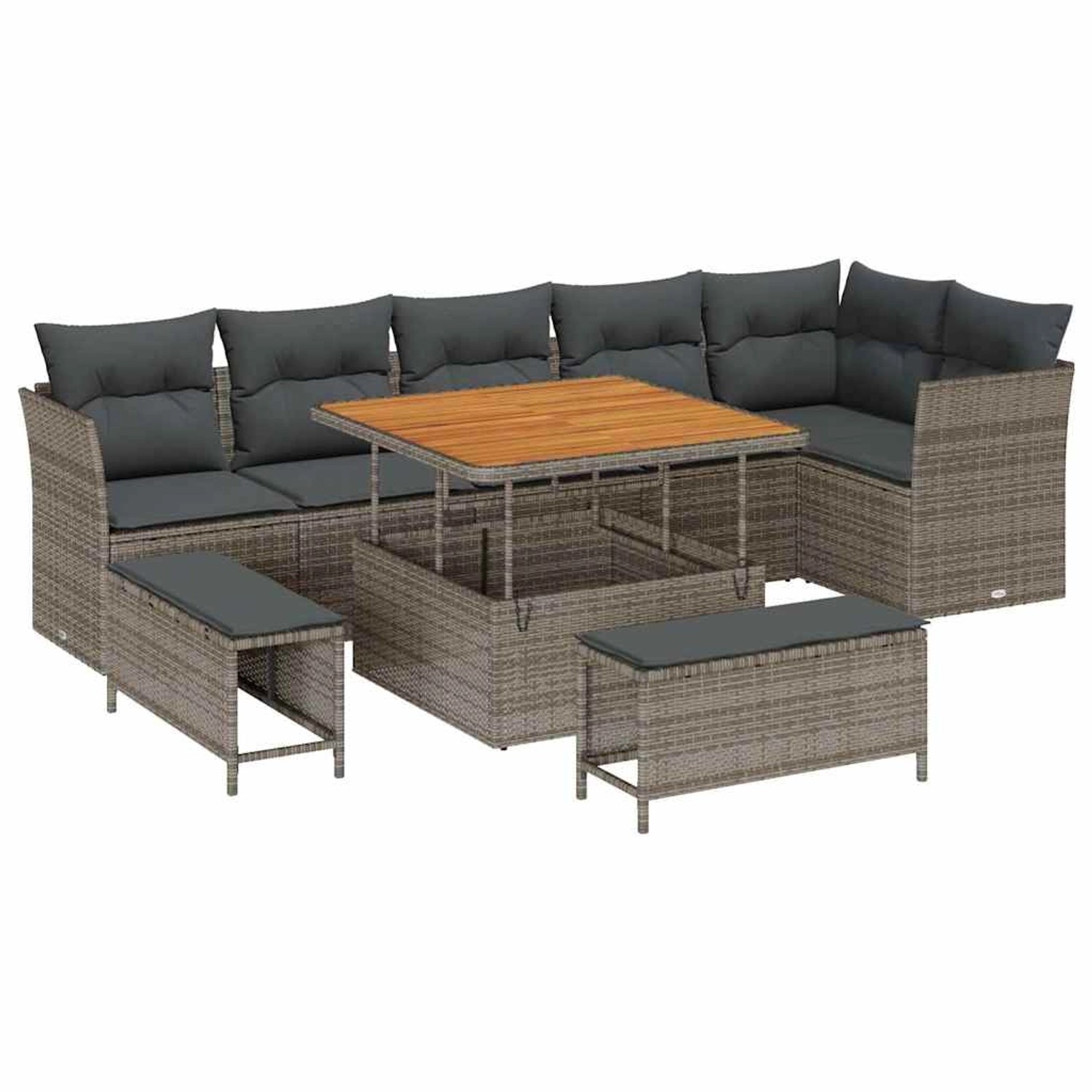 vidaXL Garten-Sofa-Set 9-Tlg Grau Poly Rattan 3361498 günstig online kaufen