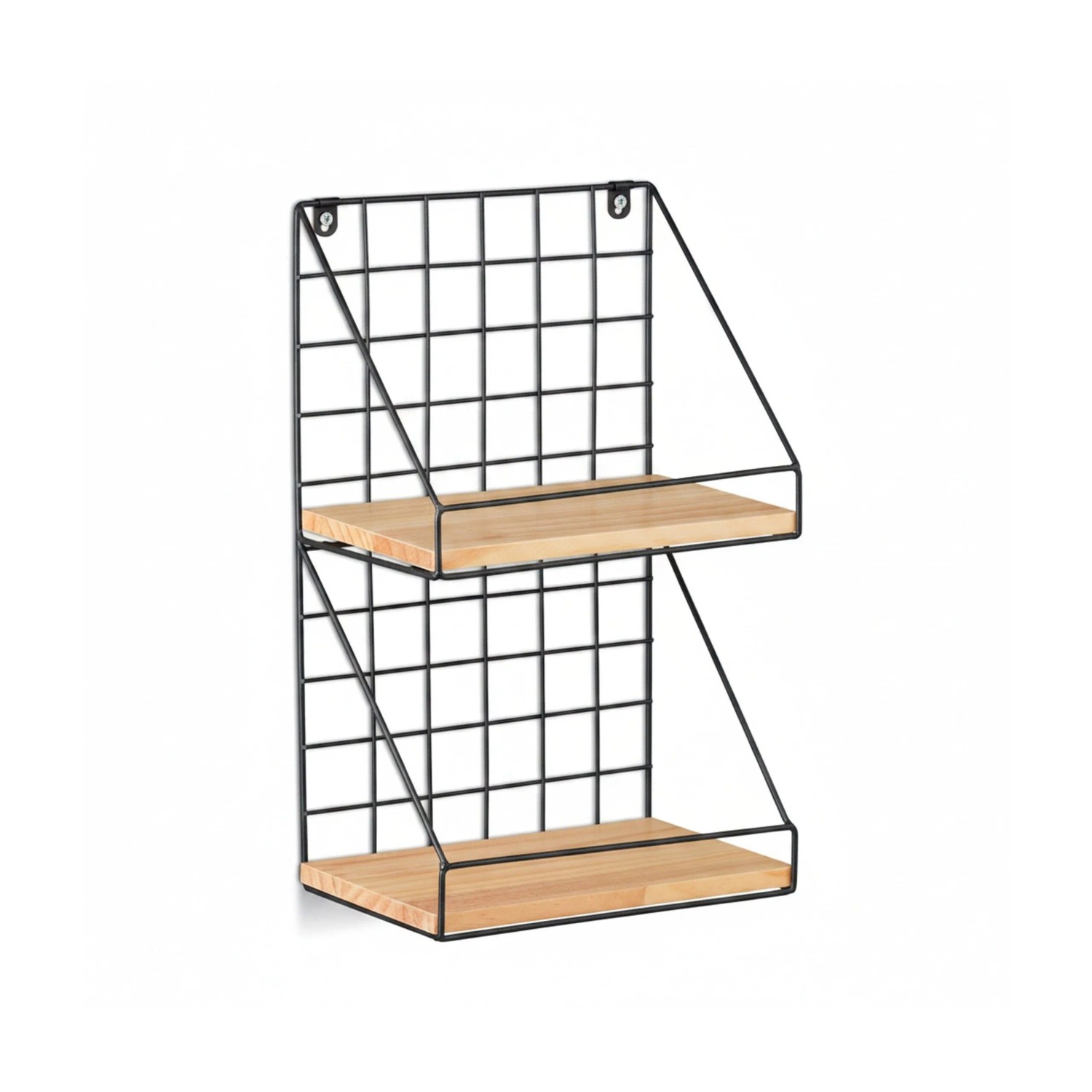 Relaxdays Wandregal Eisen MDF Schwarz Natur mit 2 Ablagen 41 cm x 25 cm x 16 cm 1 kg