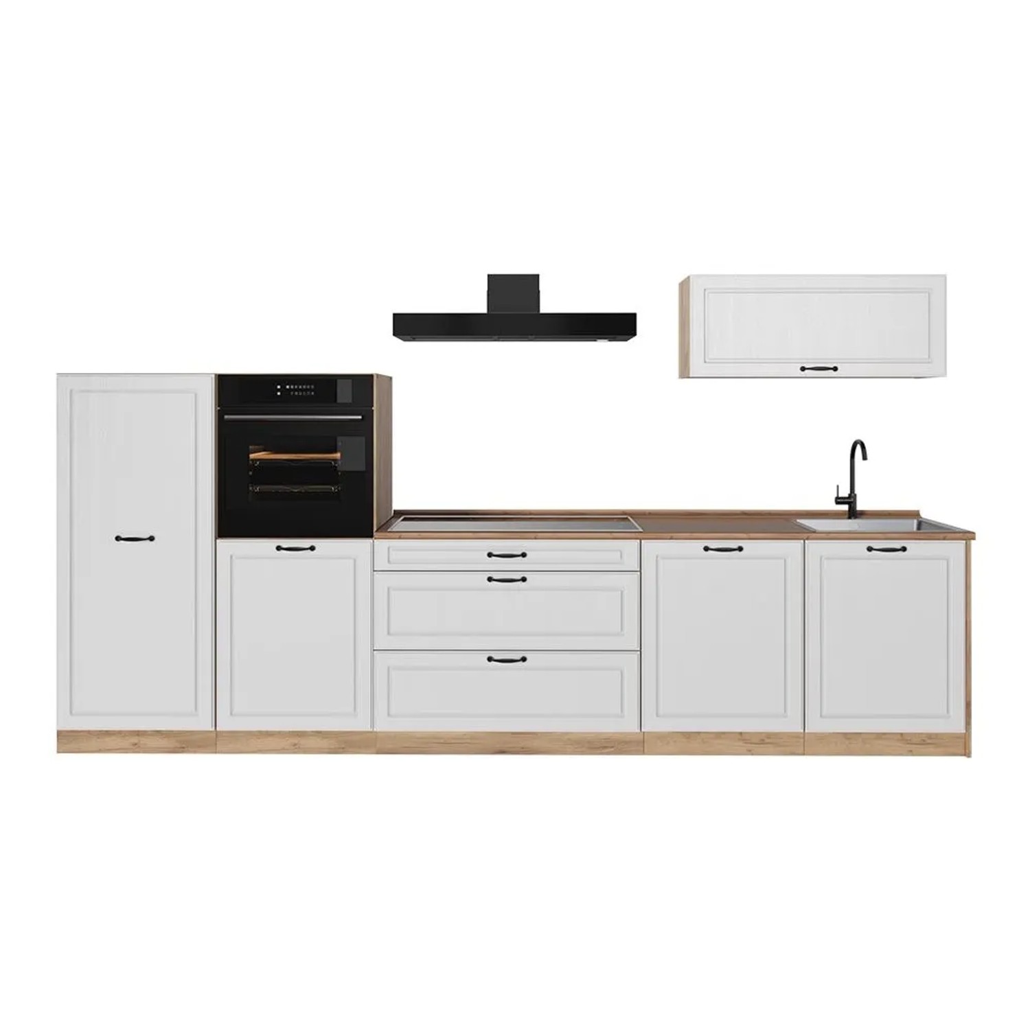 Vicco Küchenzeile R-Line Weiß Landhaus/Goldkraft Eiche 340 x 143 Arbeitsplatte Goldkraft Eiche Art Nr 68023