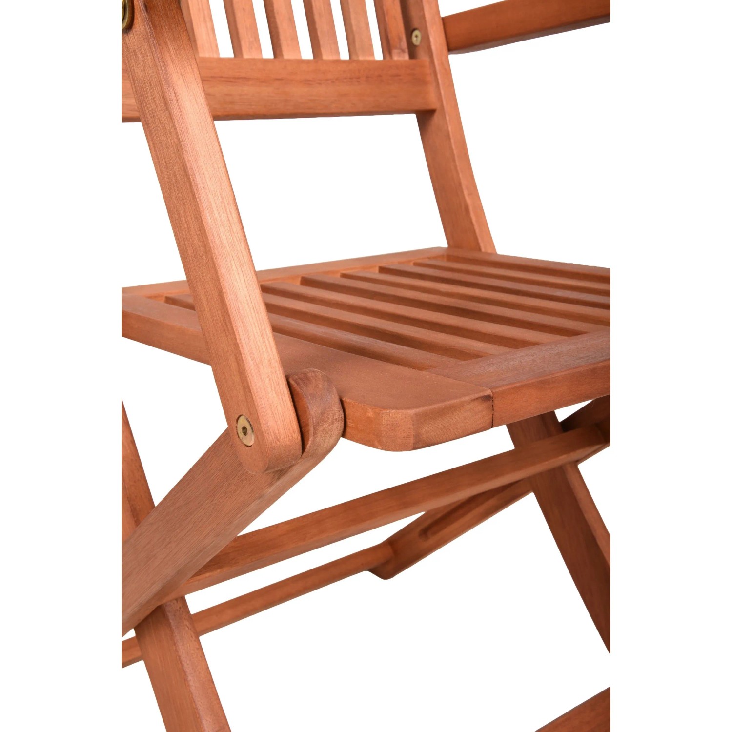 Detailansicht: Garden Pleasure Klapparmstuhl-Set Seattle, braune Gartenstühle aus FSC®-Eukalyptus.
