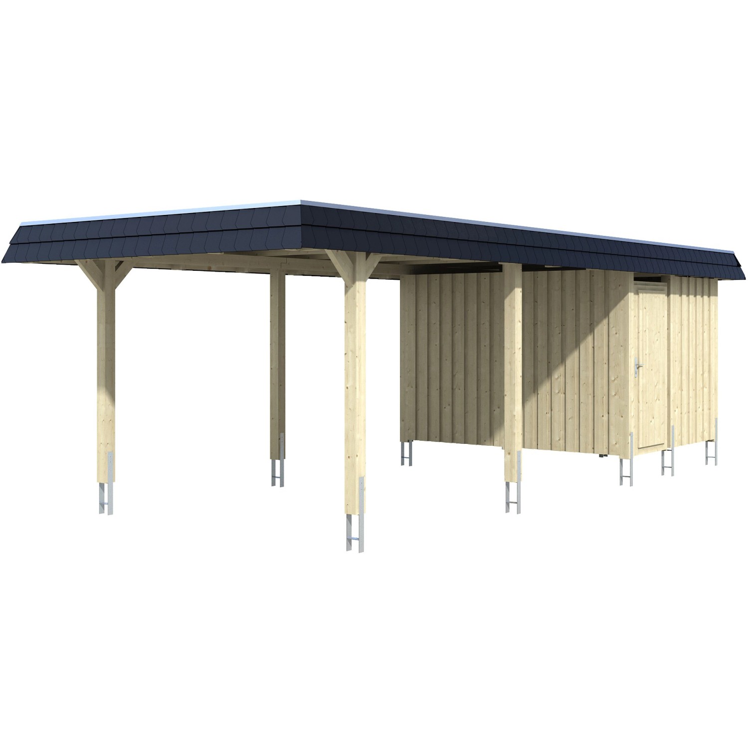 Skan Holz Carport Wendland Weiß + Anbau 362 x 870 cm EPDM-Dach Blende Schwa günstig online kaufen