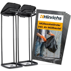 Hinrichs Müllsackständer 2er Set mit Deckel und 4 Müllsäcken. Ideal für die Mülltrennung im Haus und Garten.