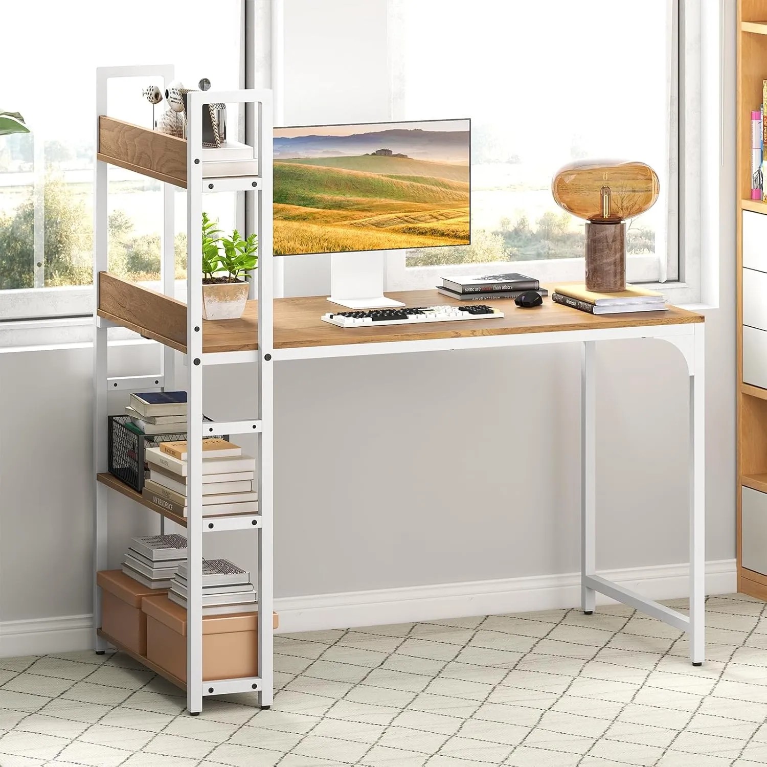 Costway Schreibtisch mit Ladestation Natur_6