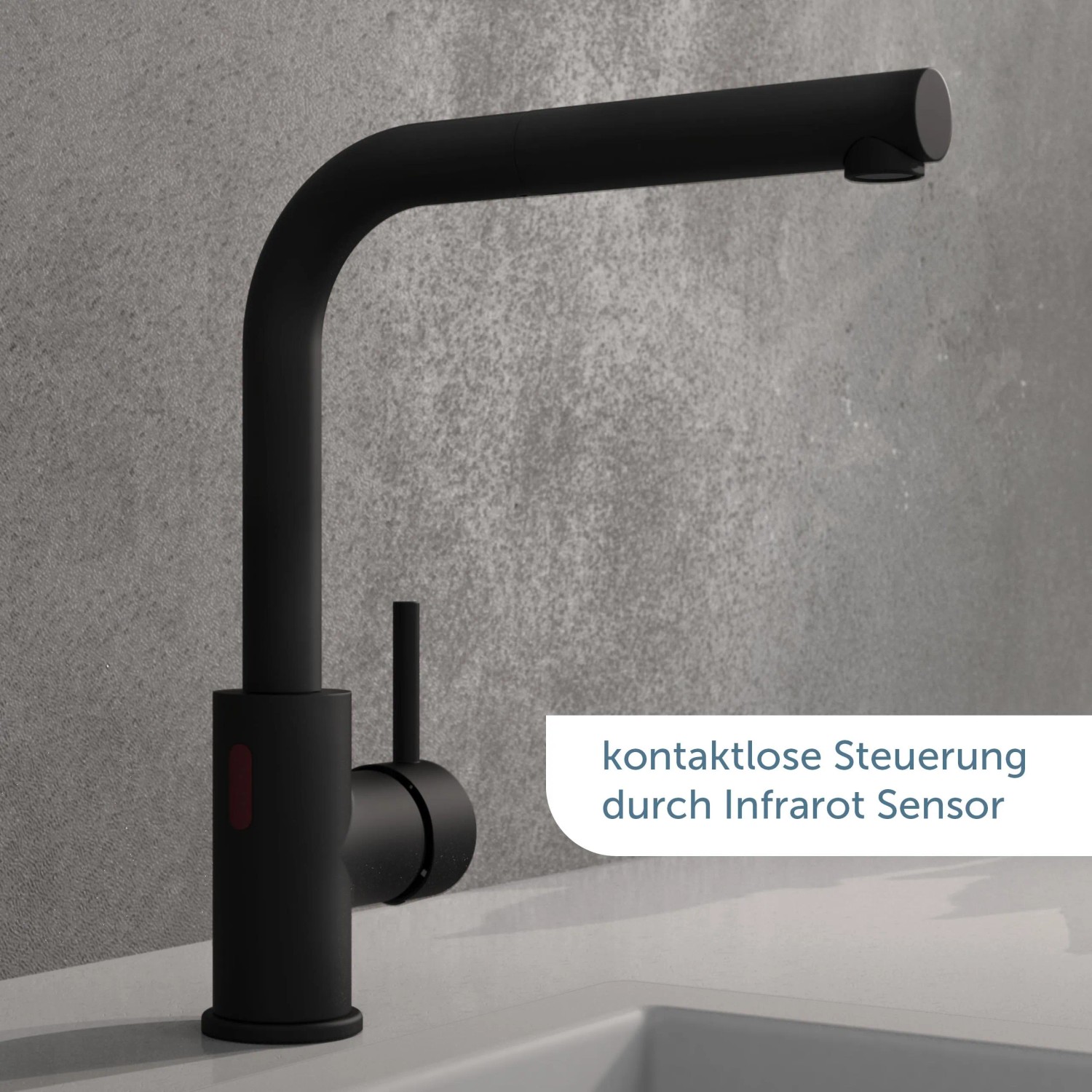 Schwarze Schütte Sensor-Spültischarmatur Vital mit Auslauf zum Herausziehen.