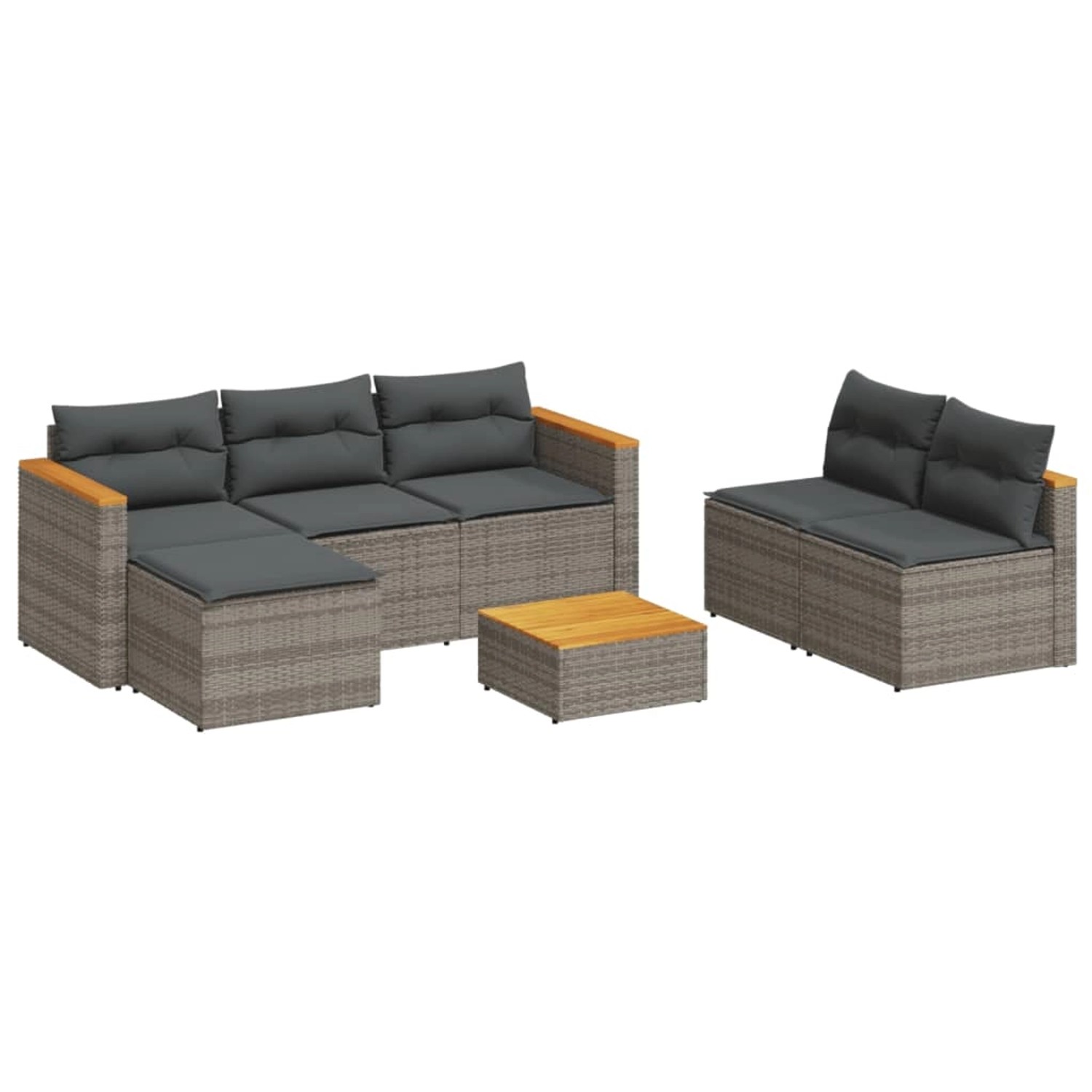 vidaXL 5-Tlg Garten-Sofagarnitur mit Kissen Grau Poly Rattan Akazie 3213538