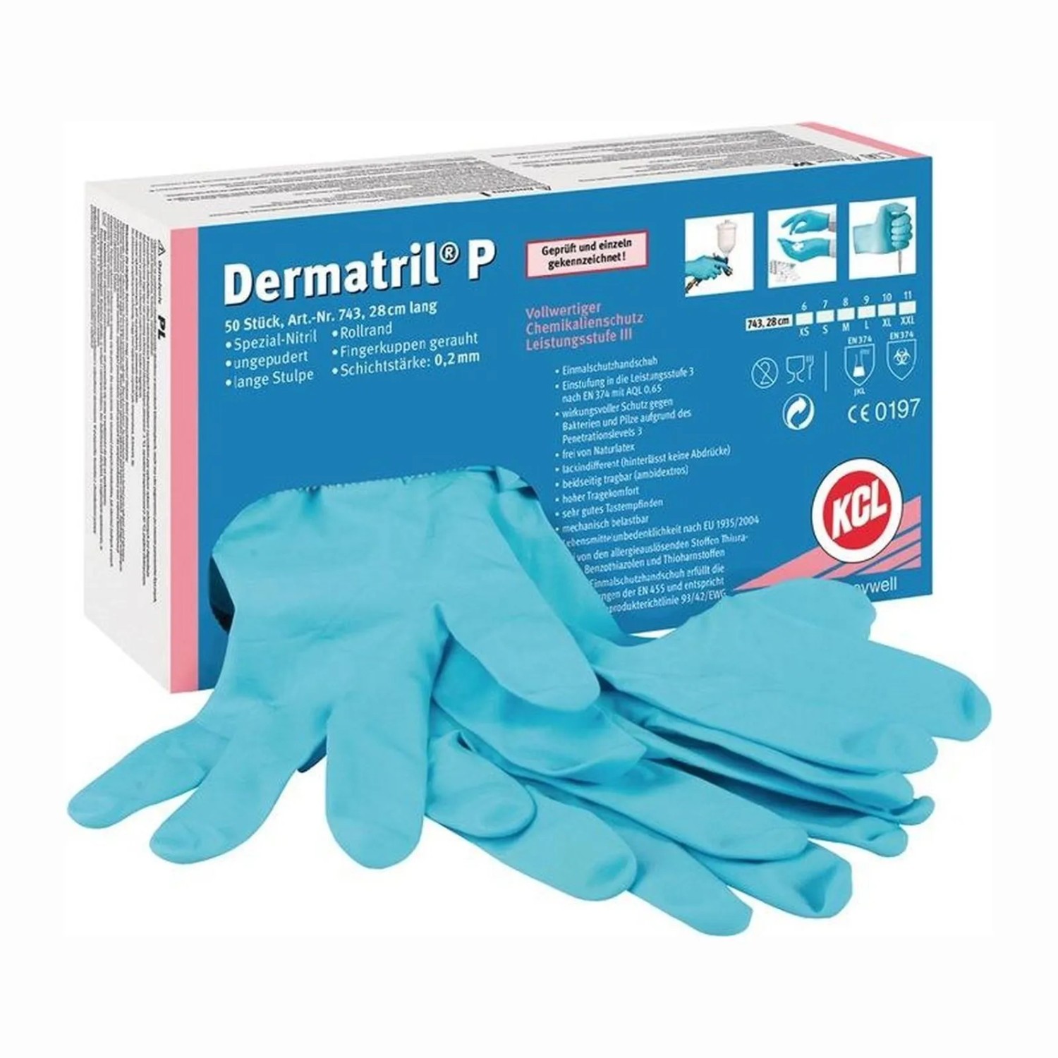 Honeywell 50X Einweghandschuhe Dermatril P 743 Blau Gr  7 743 7