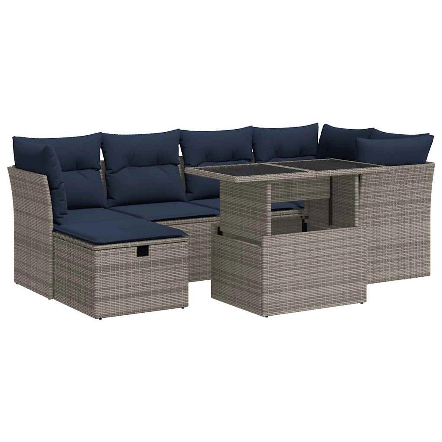 vidaXL 7-Tlg Garten-Sofagarnitur mit Kissen Grau Poly Rattan Akazie 3327781 günstig online kaufen