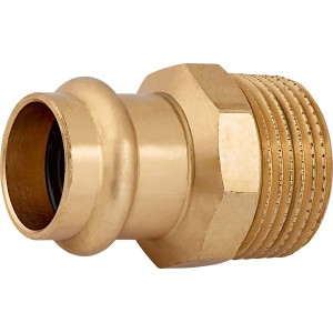 Press-Absatznippel aus Rotguss, 22 mm x 33,3 mm (R 1) für Kupferrohre und Trinkwasserinstallation.