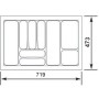 SOTECH Orga-Box I Besteckeinsatz: Technische Zeichnung mit Fächeraufteilung und Maßen 719x473mm für Schubladen.