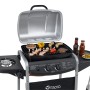 Tepro Gasgrill Fremont mit Grillgut und Seitenbrenner. Kompakter Grill in Schwarz/Silber.