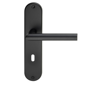 Schwarze MeinTürgriff Drückergarnitur Liverpool mit Langschild für Innentüren.