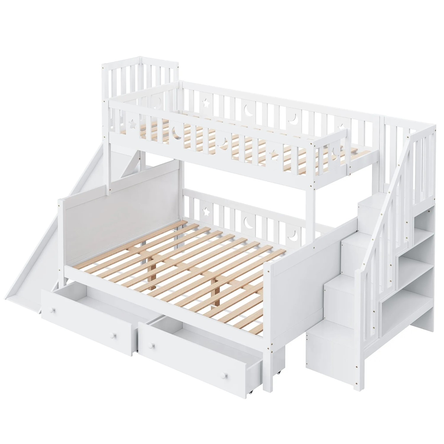 okwish Etagenbett 140x200cm mit Rutsche und Regal Kinderzimmer Weiß ohne Matratze