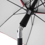 Detailaufnahme: Roter Doppler Windprofi Neo 200 Strandschirm, Fokus auf Knickvorrichtung und Windventil.