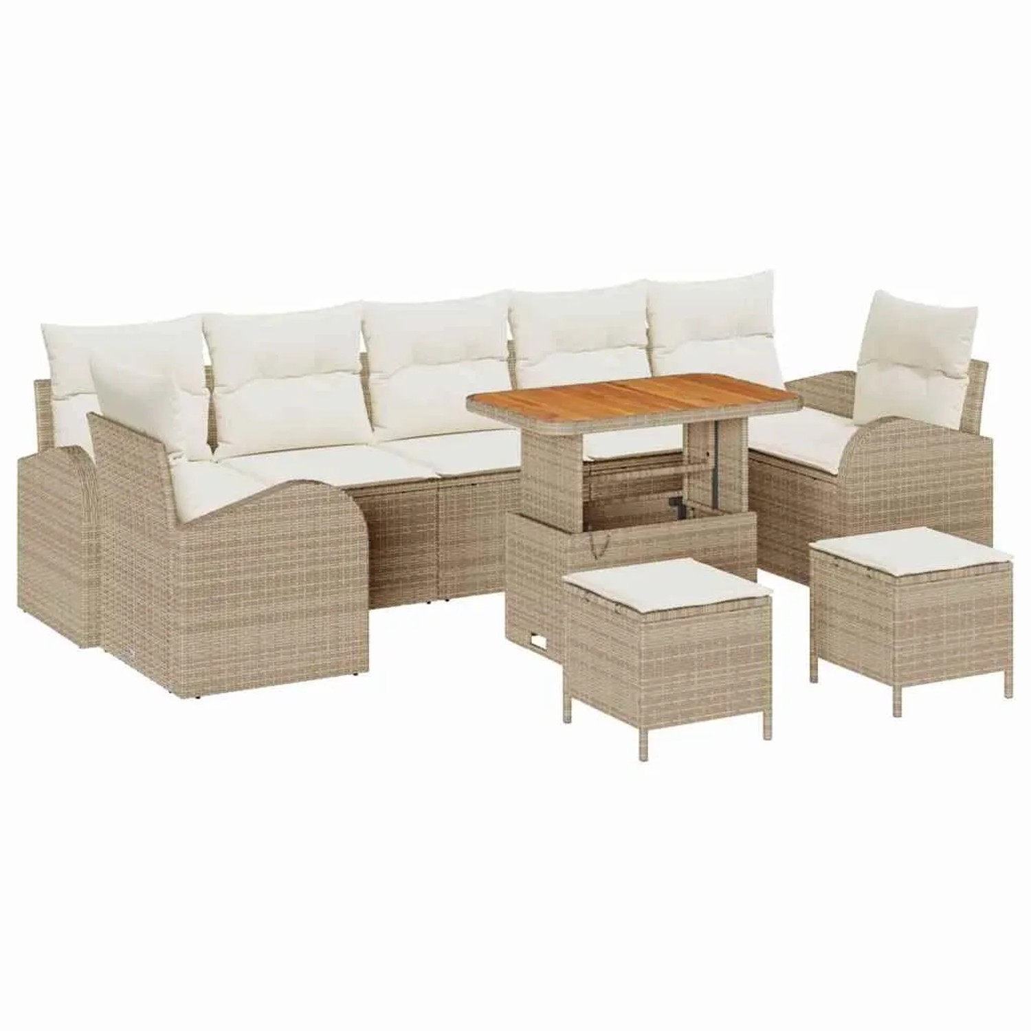 vidaXL Garten-Sofa-Set mit Kissen mit Speicher 10-Tlg Beige und Creme 3364331