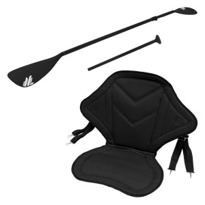 ECD Germany Kajak Sitz mit Paddel Set, Universal für Surfboard. Gepolsterter, schwarzer Sitz und teilbares Paddel.