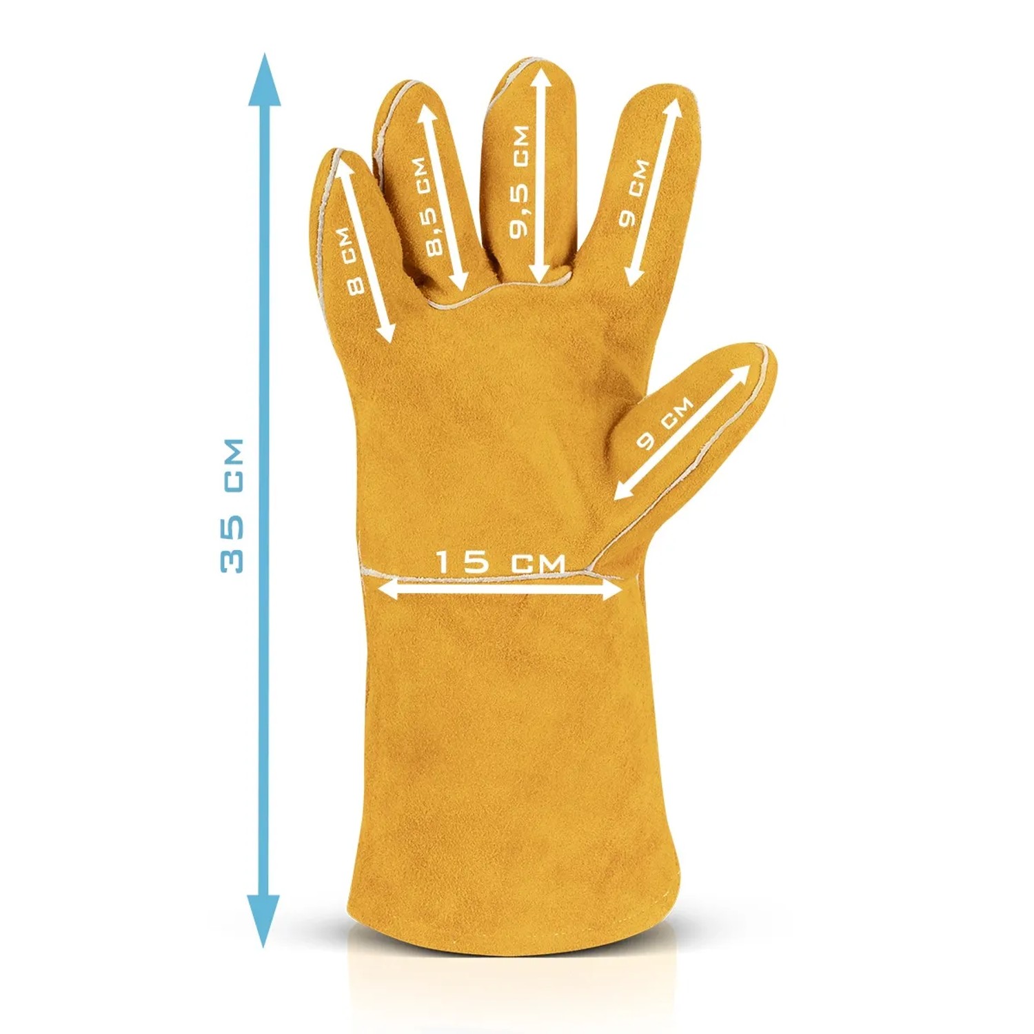 STAHLWERK Schweißerhandschuh aus Leder mit Maßangaben, gelb/orange. Zubehör für Kompressoren.