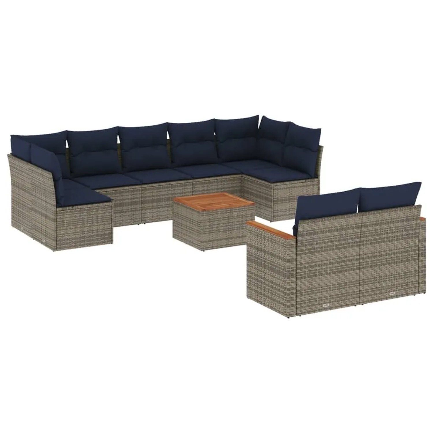vidaXL 10-Tlg Gartensofa-Set mit Kissen Grau Polyrattan 3226299 günstig online kaufen