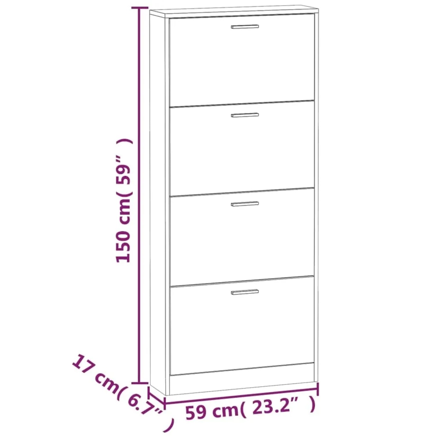 vidaXL Schuhschrank Betongrau 59x17x150 cm Holzwerkstoff 342521_10
