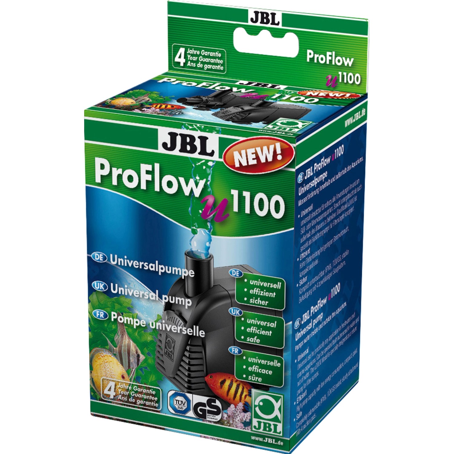 Verpackung der JBL Aquarium Tauchpumpe ProFlow u1100. Universalpumpe für Aquarien.