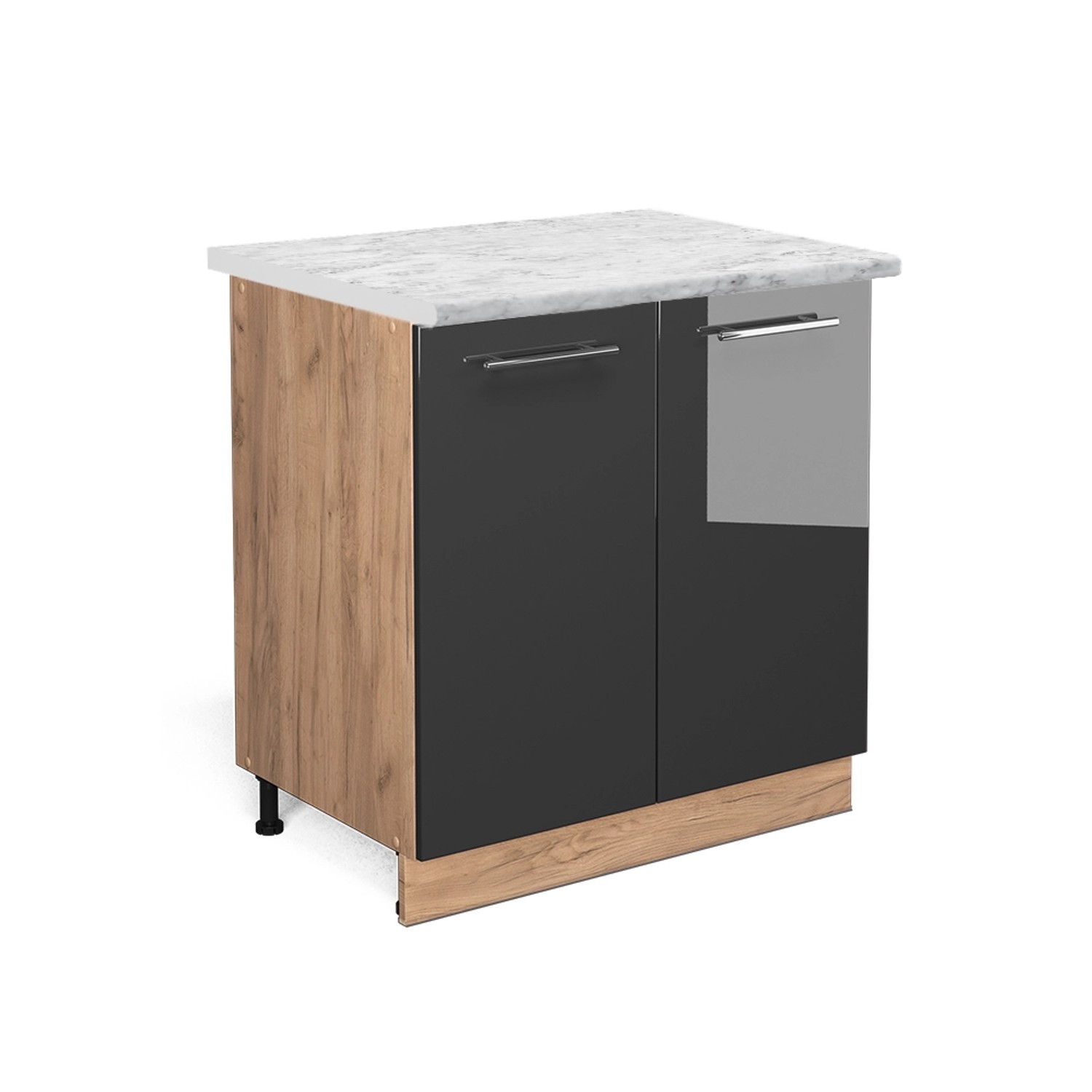 Vicco Spülenunterschrank Fame-Line Anthrazit Hochglanz/Goldkraft Eiche 80 cm mit Regal AP Marmor