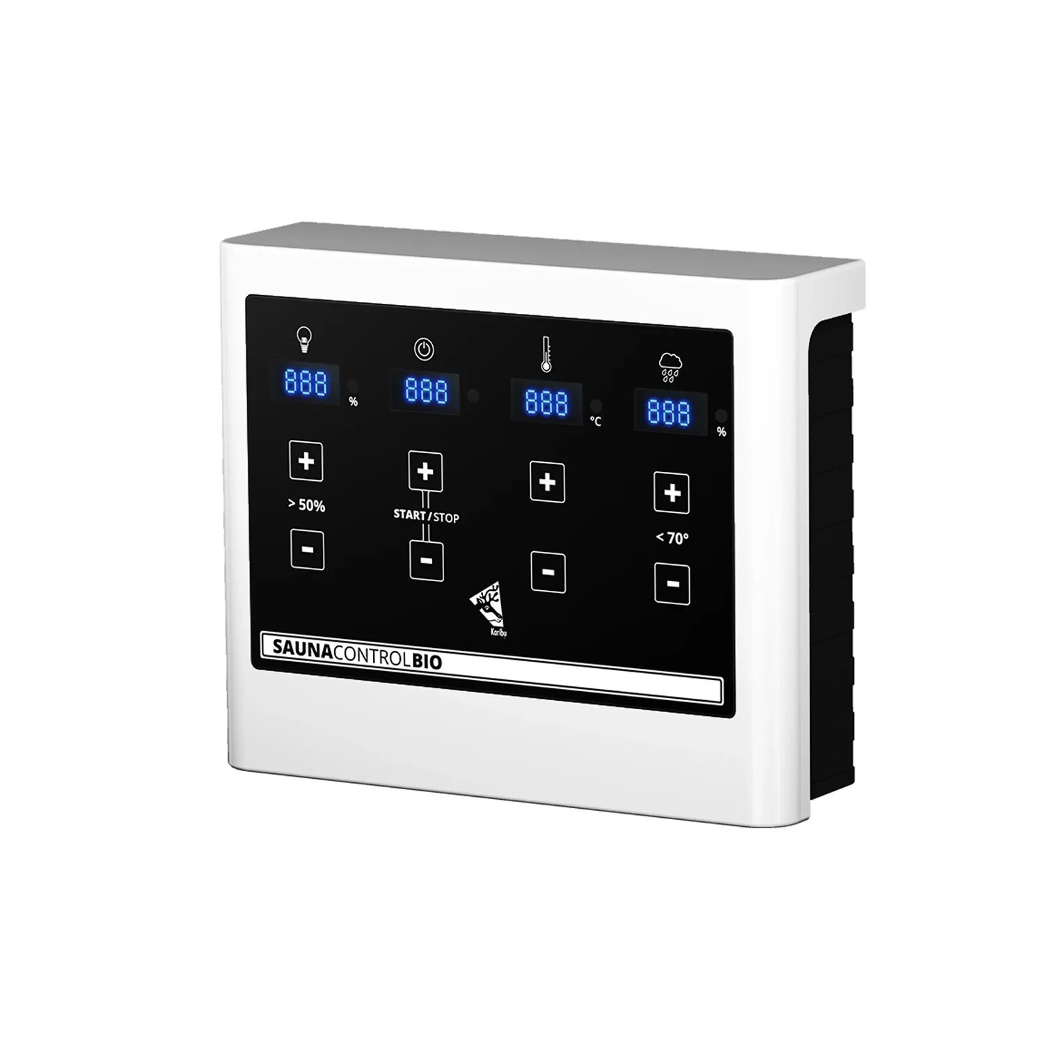 Karibu Sauna Steuerung 9kW Bio ext. für Elea Sauna Set, Detailansicht der Bedienelemente.