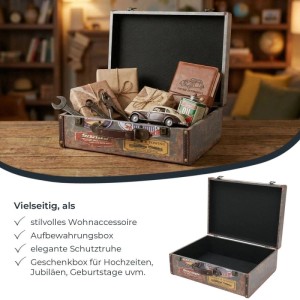 HMF VKO107 Vintage Vintage Koffer Truhe Holzkiste Holz 44 x 32 x 16 cm Deko Garage