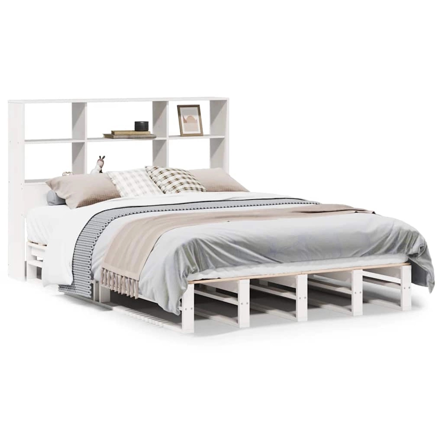 vidaXL Massivholzbett mit Regal ohne Matratze Weiß 140x190 cm 3323948 günstig online kaufen