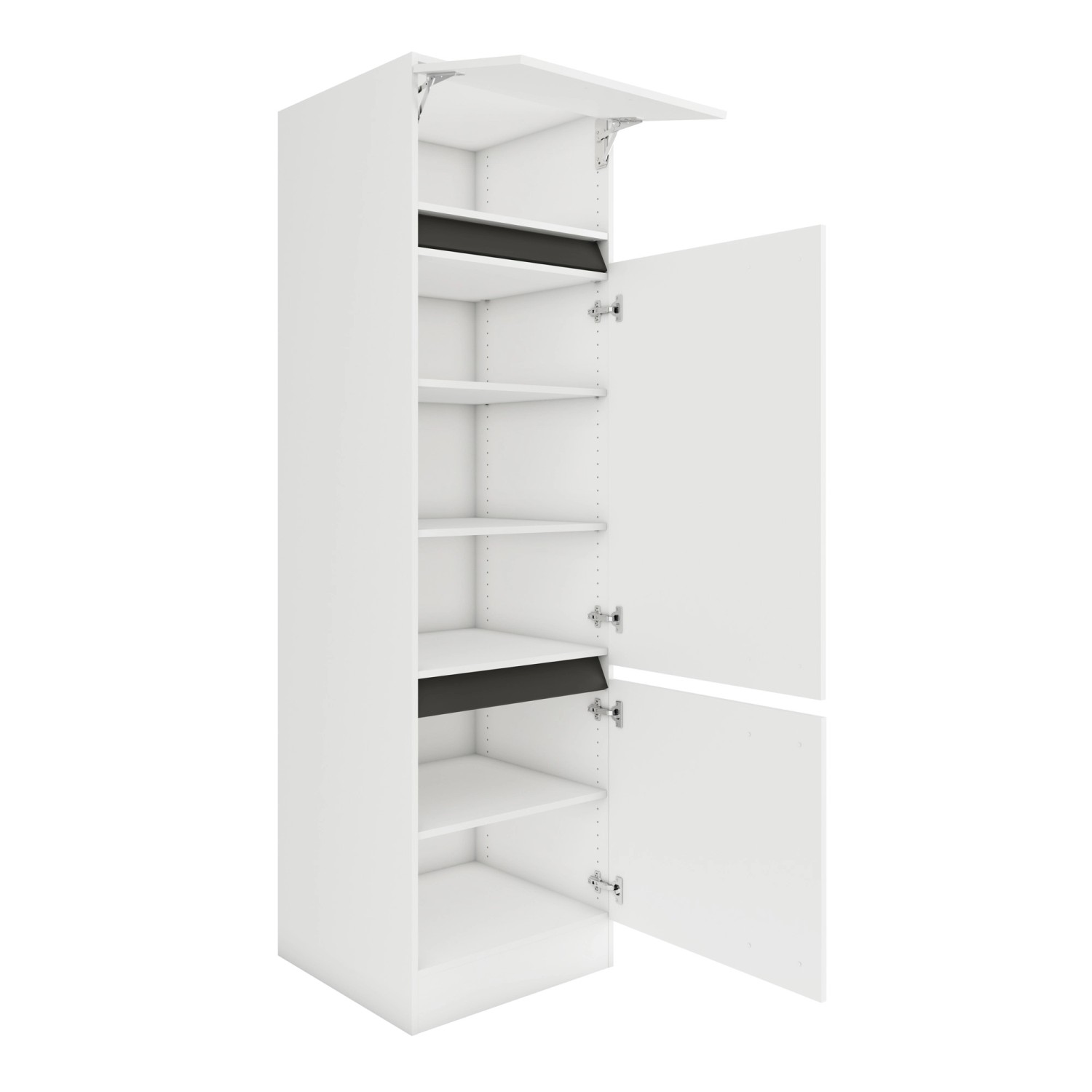Optifit Hochschrank Luca932, 60x207 cm, weiß/anthrazit, mit offenen Türen und Einlegeböden.