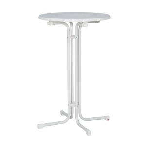 Runder, weißer Mfg Klapptisch mit Marmor-Optik, 70x70 cm, ideal für Balkon und Garten.