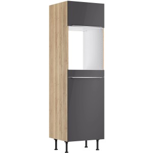 Optifit Hochschrank Linus984 für Backofen/Kühlschrank, 60 cm, Anthrazit und Wildeiche