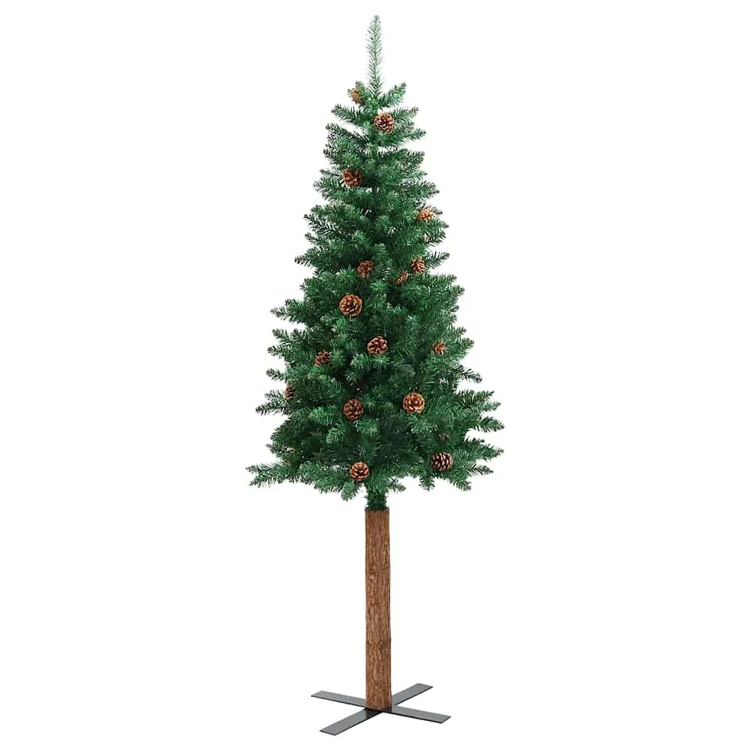 vidaXL Weihnachtsbaum Schlank mit Echtholz und Zapfen Grün 210 cm PVC 320959