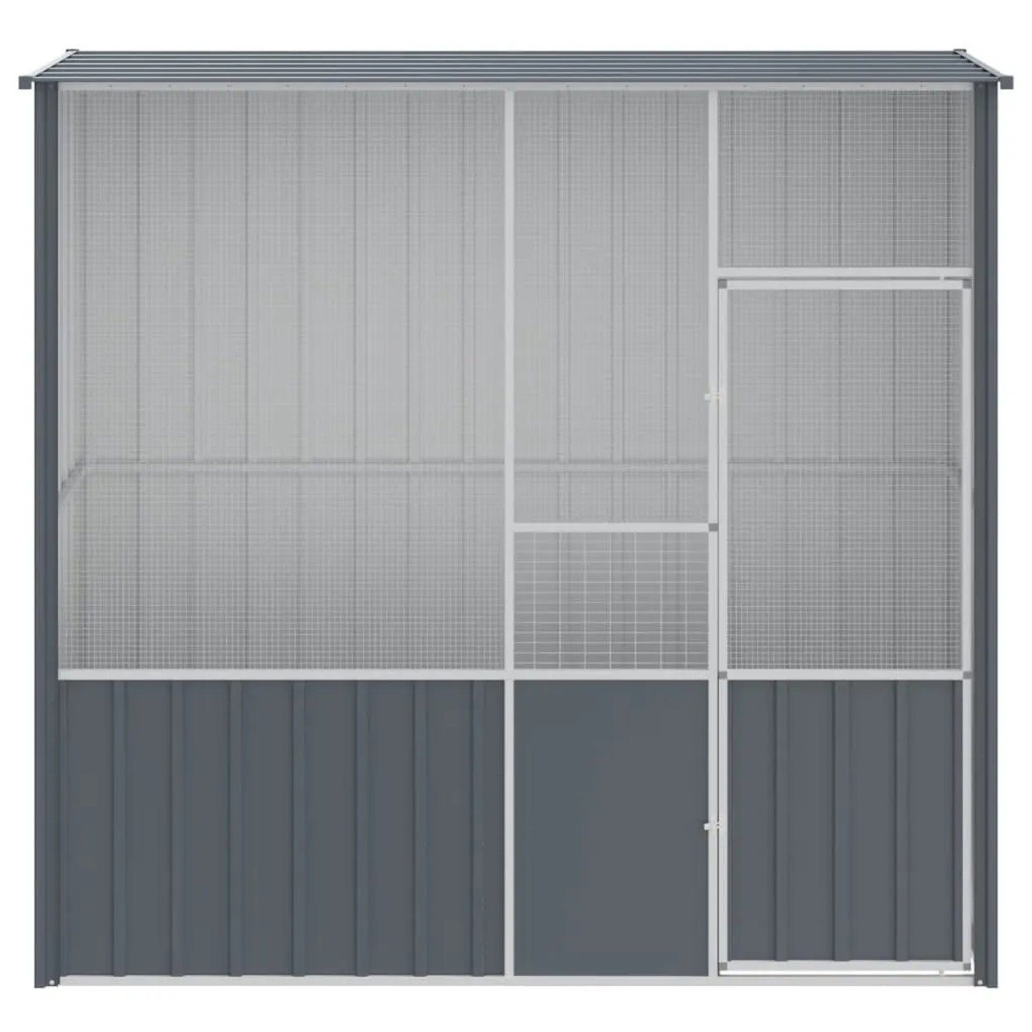 Anthrazitfarbene VidaXL Voliere aus verzinktem Stahl, 215x78x200 cm, für Vögel und Kleintiere.