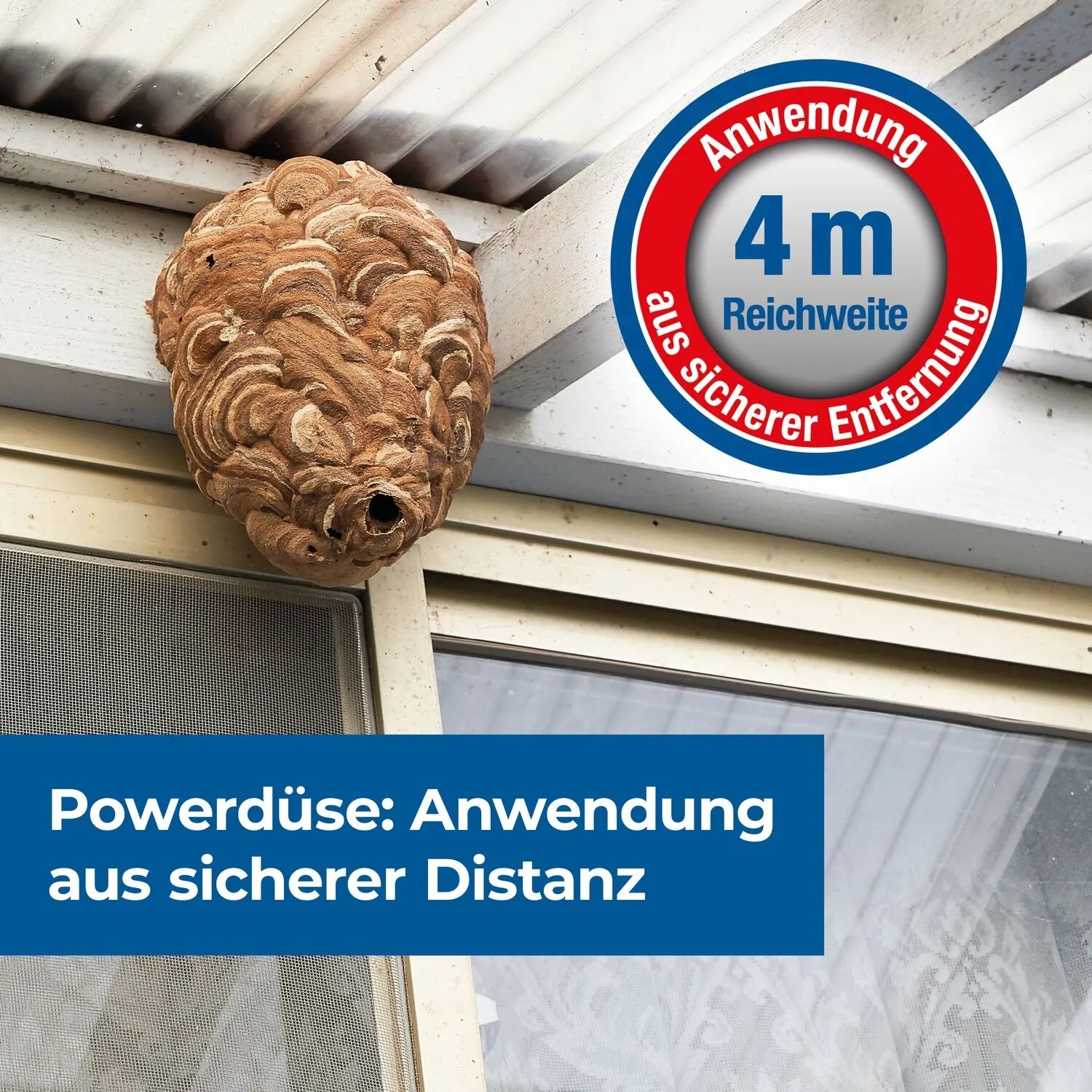 Wespennest an Hauswand, bekämpft mit Protect Home FormineX Wespenspray.