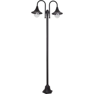 Schwarze, 2-flammige Brilliant Außenstandleuchte Berna für den Garten.