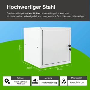 Grauer PROREGAL Schließfachwürfel Cubic XL, 45x45x45 cm, aus robustem Metall mit Zylinderschloss. Stapelbar.