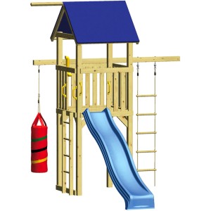 Spielturm Winnetoo Rocky mit Rutsche, Strickleiter und Boxsack. Komplett-Set für Kinder.