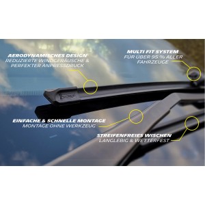 Michelin Scheibenwischer Set Multi Fit MF6050 auf Windschutzscheibe, Nahaufnahme.