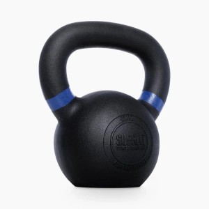 Schwarze Suprfit Elite Gusseisen Kettlebell 6 kg mit blauem Ring am Griff für Sport & Fitness.