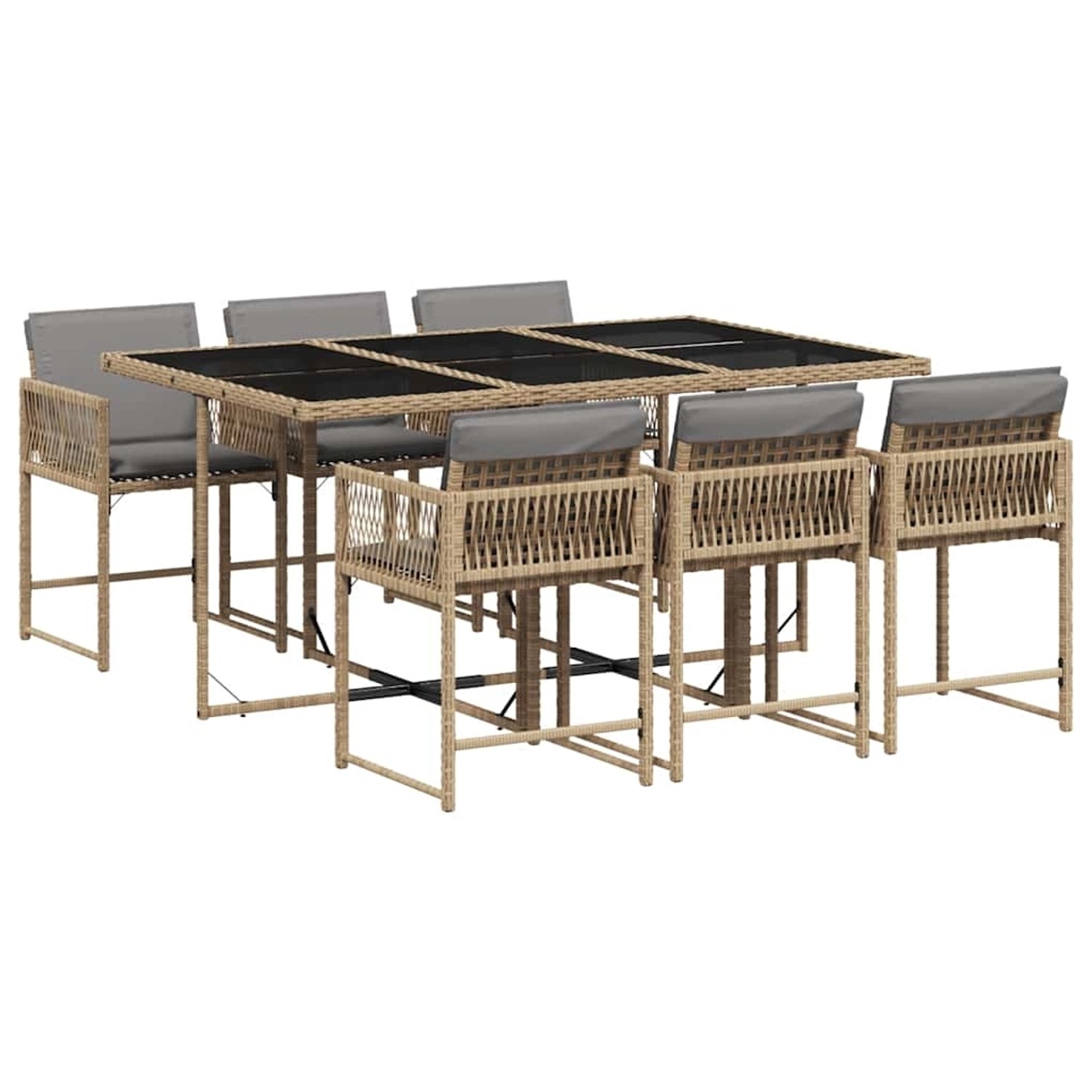 vidaXL 7-Tlg Garten-Essgruppe mit Kissen Beigemischung Poly Rattan 3211452 günstig online kaufen