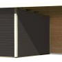 Karibu Holz-Gartenhaus Karlskoga 4 in Terragrau mit Pultdach und Anbau.