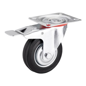 SOTECH Lenkrolle mit Bremse, Ø100 mm, schwarzes Gummirad, verzinktes Stahlgehäuse. Für Schwerlast-Transportrollen.