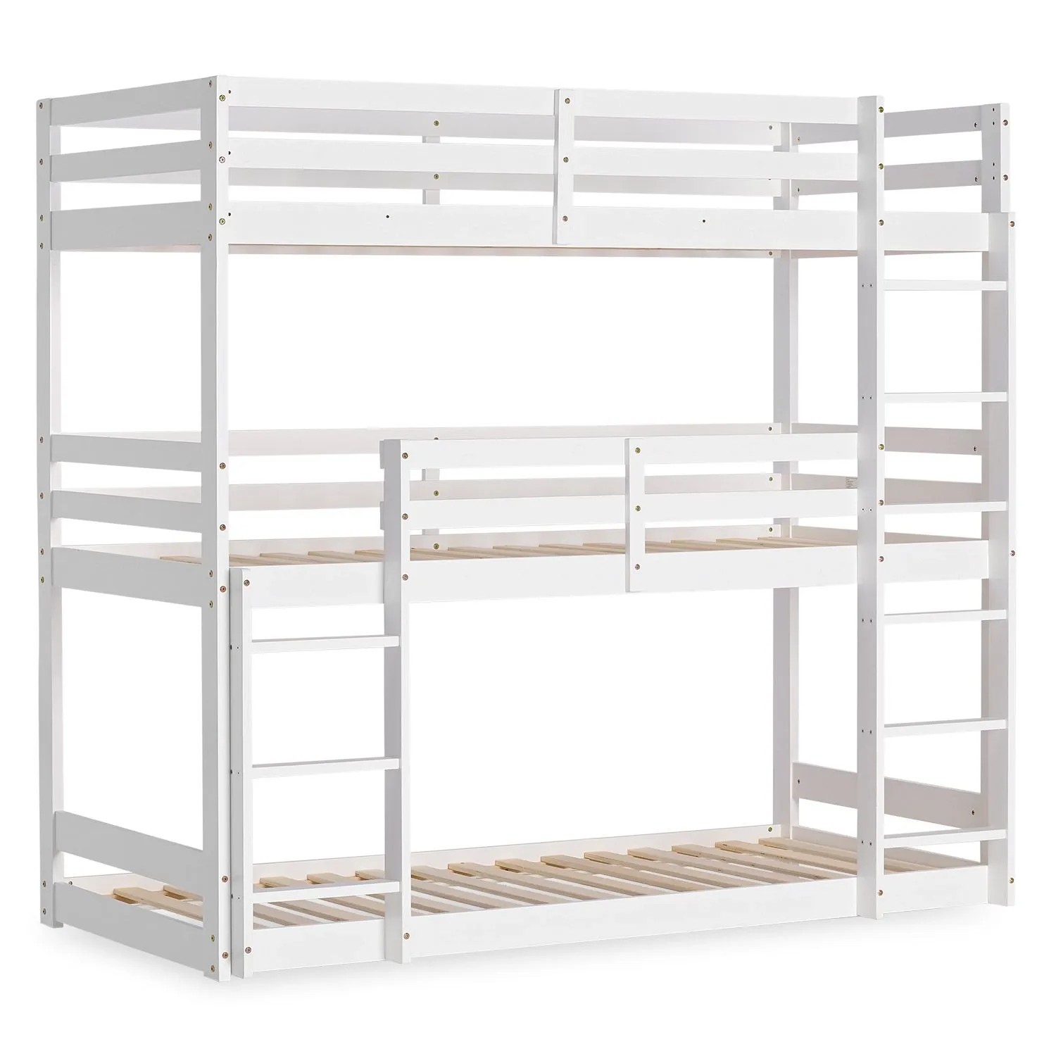 Homestyle4u Etagenbett mit Matratzen 90x200 cm Kinderbett Dreifachbett Hochbett Bettkasten