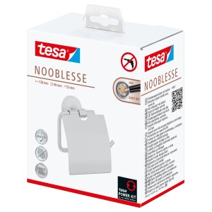 Tesa Nooblesse Toilettenpapierhalter mit Deckel in Edelstahloptik, verpackt.